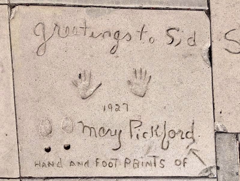 Mary Pickford hand and foot prints image. Click for full size.