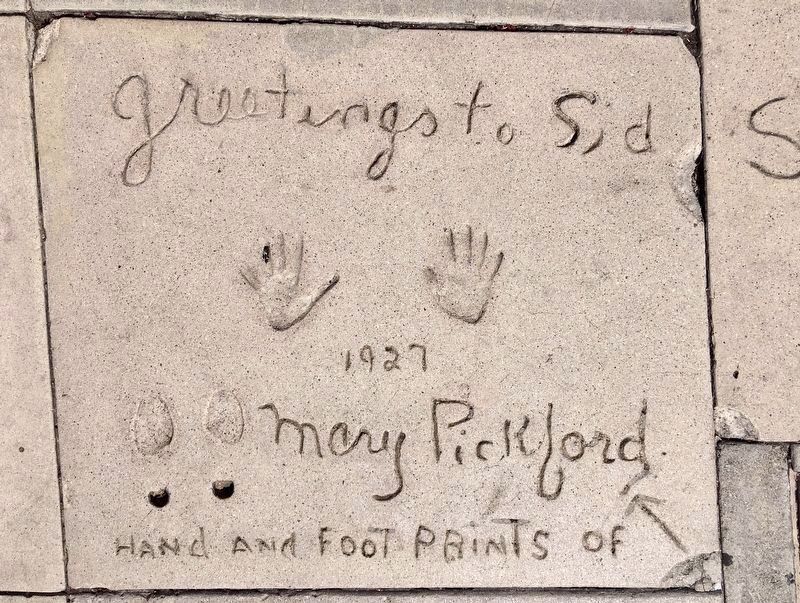 Mary Pickford hand and foot prints. Click for full size. Mary Pickford hand and foot prints image. Click for full size.