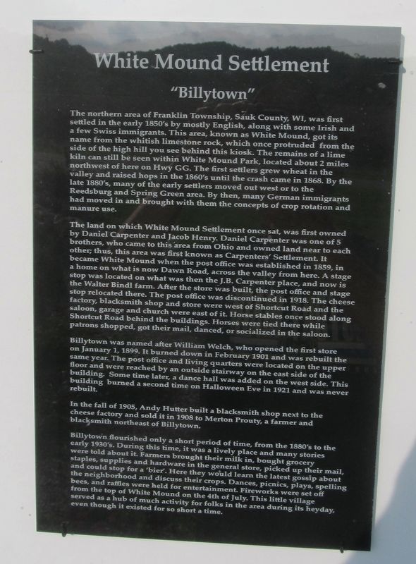 White Mound Settlement Marker. Click for full size. White Mound Settlement Marker image. Click for full size.