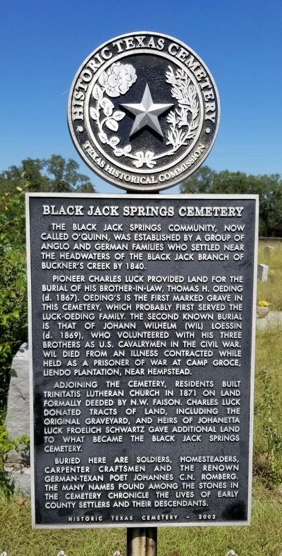 Black Jack Springs Cemetery Marker. Click for full size. Black Jack Springs Cemetery Marker image. Click for full size.