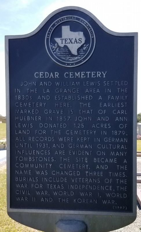 Cedar Cemetery Marker image. Click for full size.