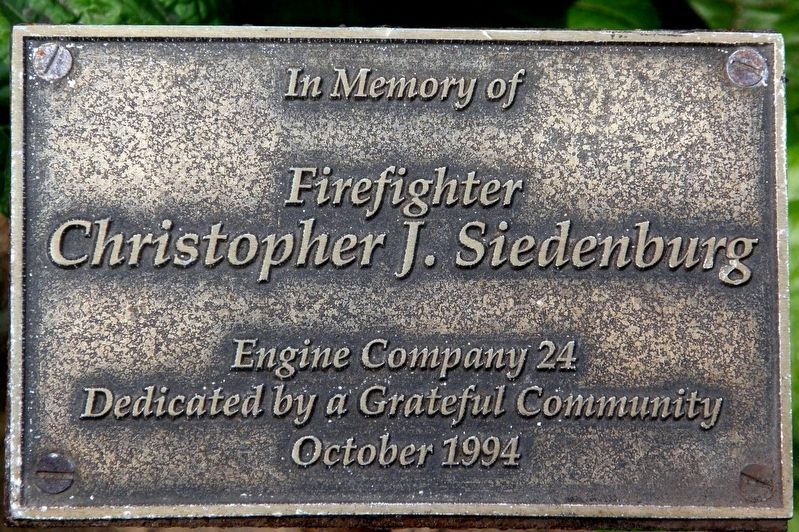 Firefighter Christopher Siedenburg memorial plaque image. Click for full size.