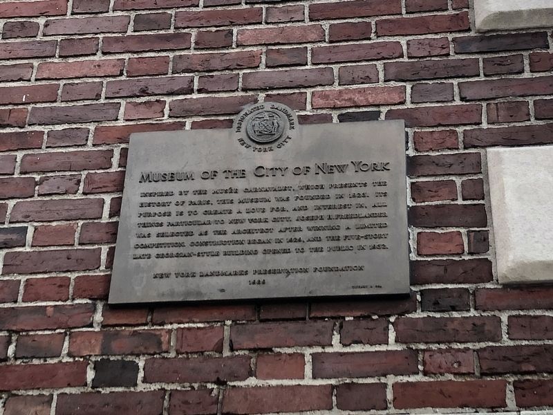 Museum of the City of New York Marker image. Click for full size.