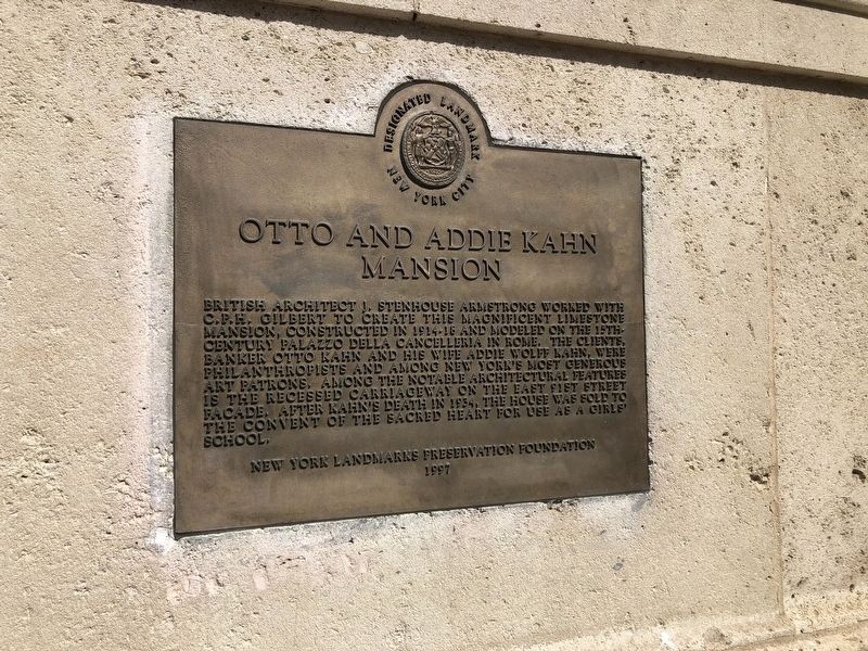 Otto and Addie Kahn Mansion Marker. Click for full size. Otto and Addie Kahn Mansion Marker image. Click for full size.