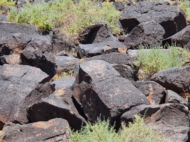 Petroglyphs near Piedras Marcadas Trail Marker #5. Click for full size. Petroglyphs near Piedras Marcadas Trail Marker #5 image. Click for full size.