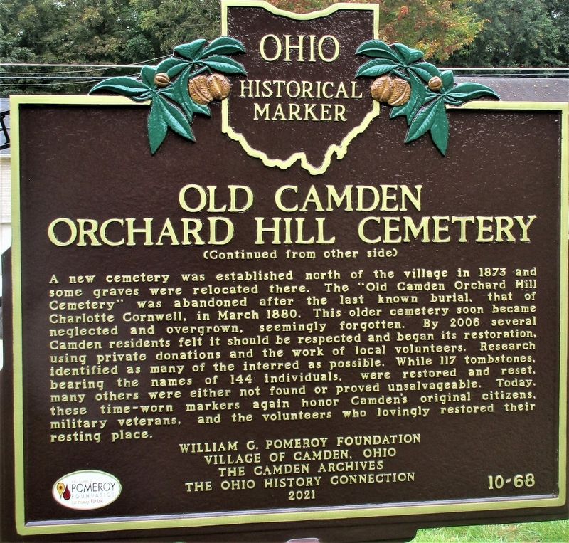 Old Camden Orchard Hill Cemetery Marker image. Click for full size.