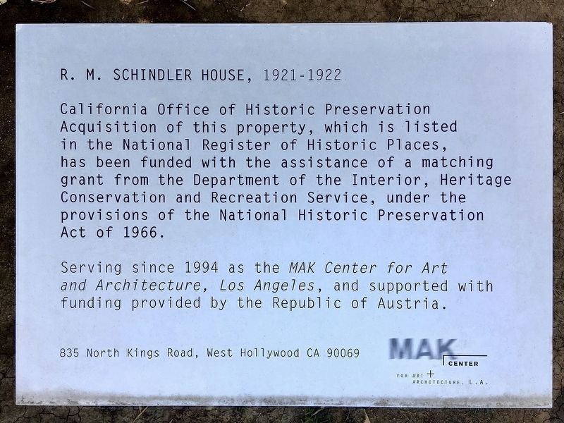 Schindler House Marker. Click for full size. Schindler House Marker image. Click for full size.