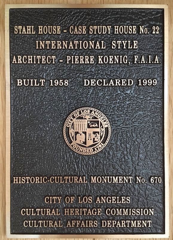Stahl House Marker. Click for full size. Stahl House Marker image. Click for full size.