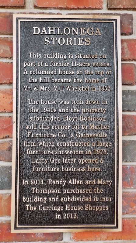 Dahlonega Stories Marker<br>Carriage House Shoppes. Click for full size. Dahlonega Stories Marker<br>Carriage House Shoppes image. Click for full size.