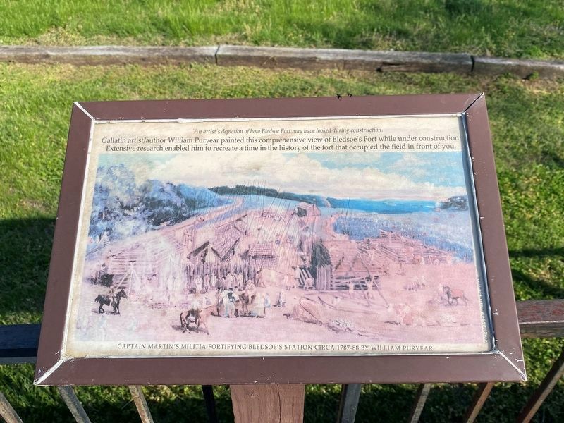 An artist's depiction of how Bledsoe Fort may have looked during construction image. Click for full size.