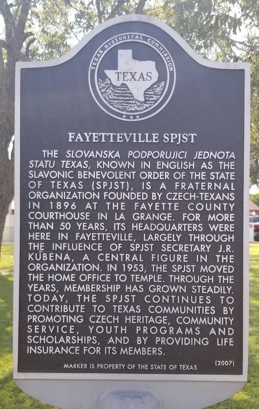 Fayetteville SPJST Marker image. Click for full size.