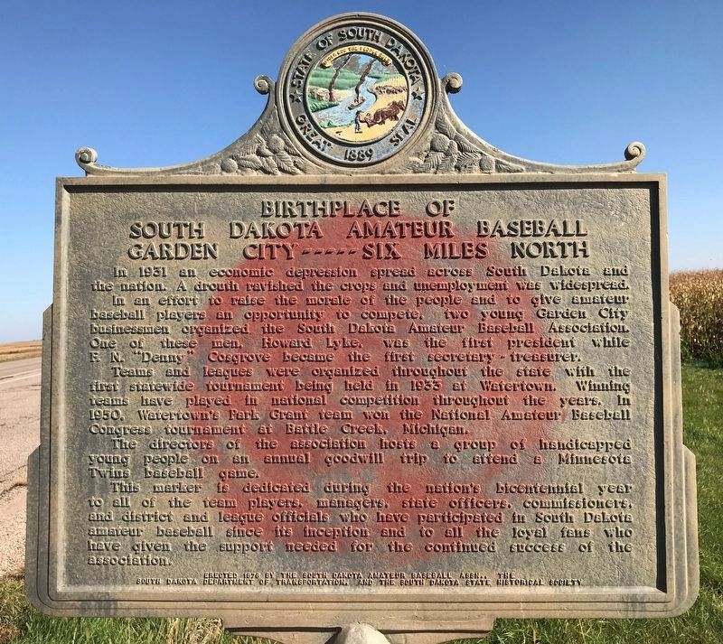 Birthplace of South Dakota Amateur Baseball Marker image. Click for full size.