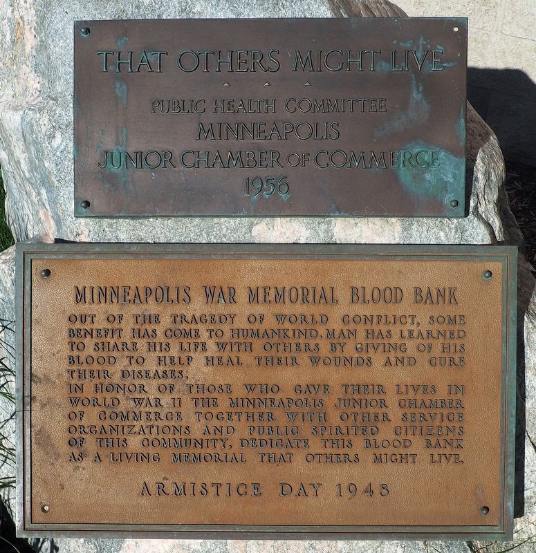 Minneapolis War Memorial Blood Bank marker image. Click for full size.