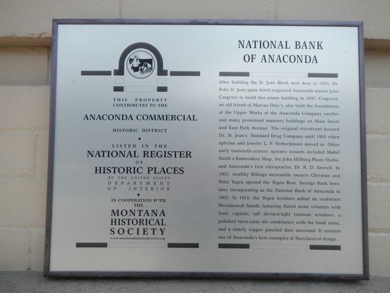 National Bank of Anaconda Marker image. Click for full size.