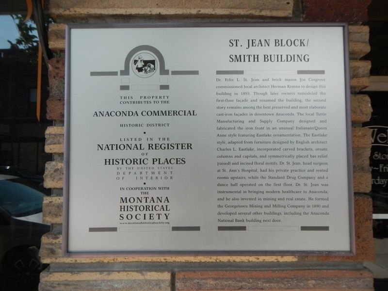 St. Jean Block/Smiths Building Marker image. Click for full size.