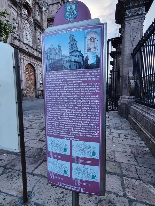 The Cathedral of Morelia Marker in English. Click for full size. The Cathedral of Morelia Marker in English image. Click for full size.
