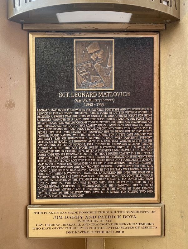 Sgt. Leonard Matlovich Marker. Click for full size. Sgt. Leonard Matlovich Marker image. Click for full size.