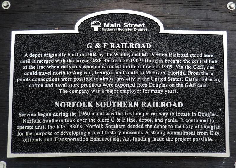 G & F Railroad / Norfolk Southern Railroad Marker. Click for full size. G & F Railroad / Norfolk Southern Railroad Marker image. Click for full size.