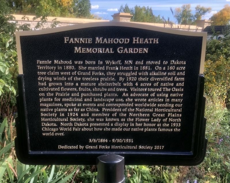 Fannie Mahood Heath Memorial Garden Marker image. Click for full size.