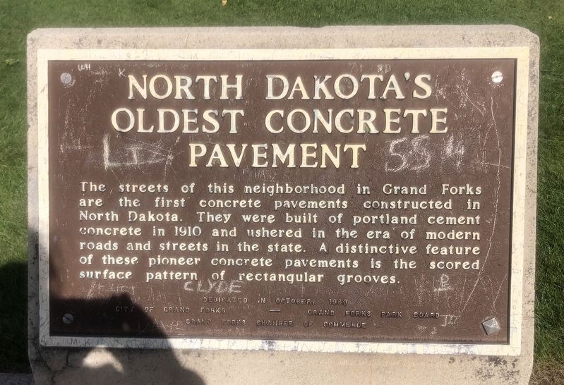 North Dakota's Oldest Concrete Pavement Marker image. Click for full size.
