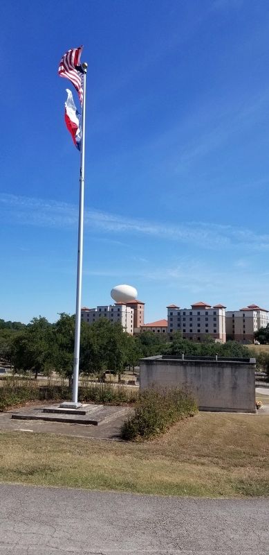 The San Marcos Cemetery Memorial and the flagpole image. Click for full size.
