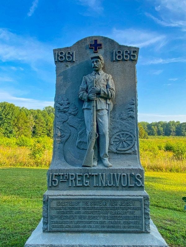15th Regiment New Jersey Volunteers monument as seen at bottom of this marker. image. Click for full size.