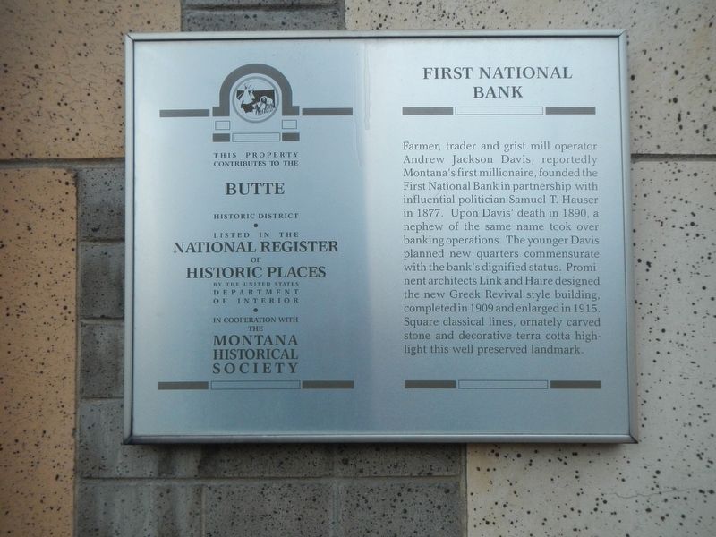 First National Bank, Butte Marker image. Click for full size.