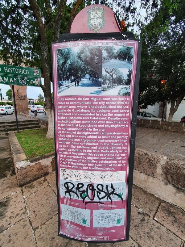 Fray Antonio de San Miguel Road Marker English text image. Click for full size.