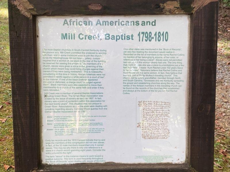African Americans and Mill Creek Baptist 1798-1810 Marker image. Click for full size.