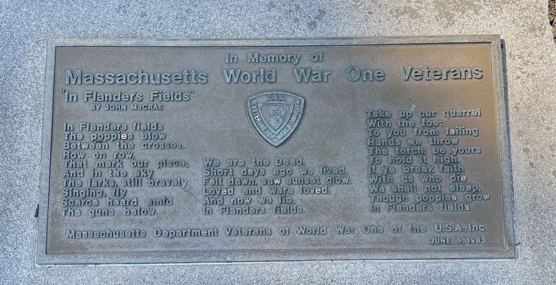 Massachusetts World War One Veterans Marker image. Click for full size.