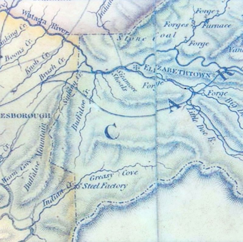 Marker detail: 1832 map of this area showing Buffalo Mountain and Buffalo Creek image. Click for full size.