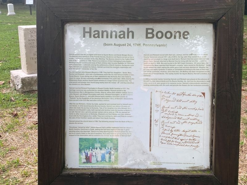 Hannah Boone Marker image. Click for full size.