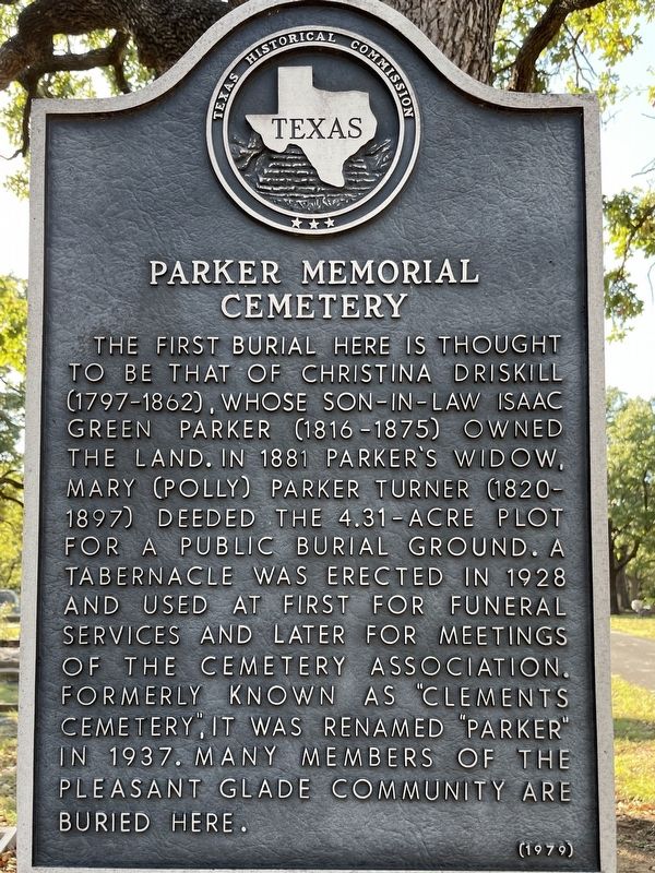Parker Memorial Cemetery Marker image. Click for full size.
