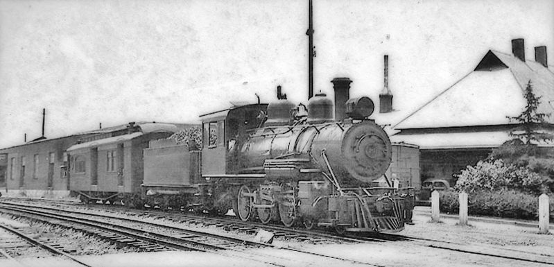 Marker detail: One of the daily ET&WNC trains prepares to leave Johnson City in the 1930s. image. Click for full size.