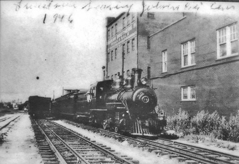 Marker detail: An ET&WNC train leaves Johnson City, probably in the 1930s. image. Click for full size.