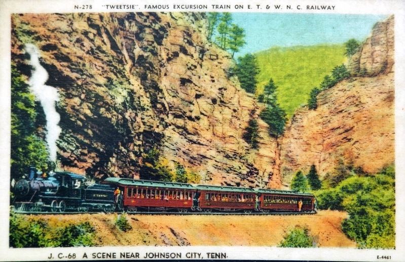 Marker detail: Postcard from the early 1900s showing rugged terrain of the Doe River Gorge. image. Click for full size.