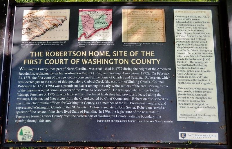 Robertson Home, Site of First Court of Washington County Marker image. Click for full size.