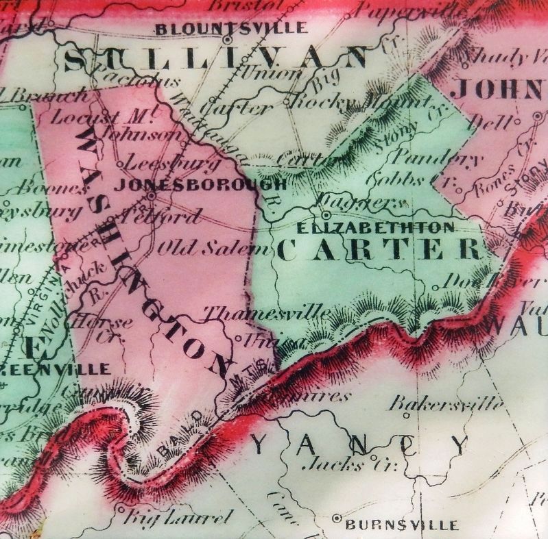 Marker detail: 1865 Map of Washington & Carter Counties image. Click for full size.