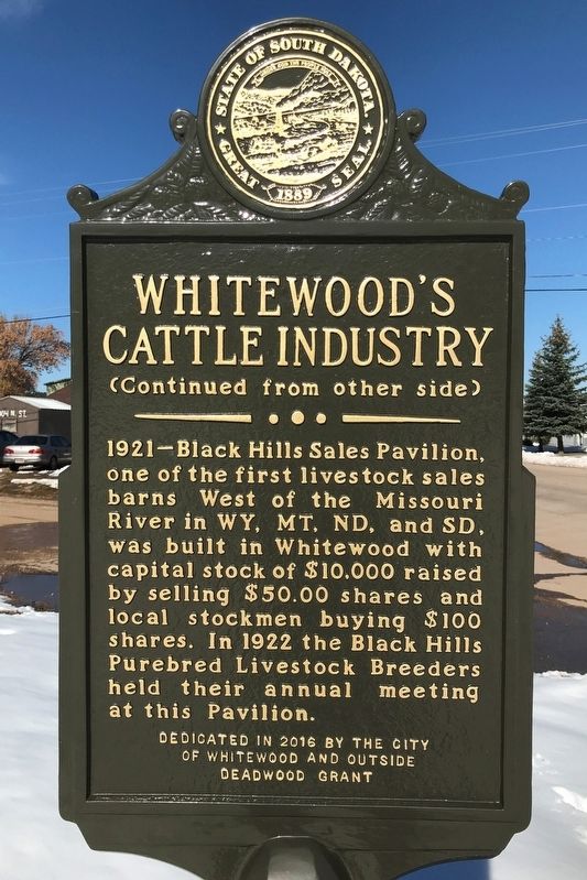 Whitewood's Cattle Industry Marker. Click for full size. Whitewood's Cattle Industry Marker image. Click for full size.