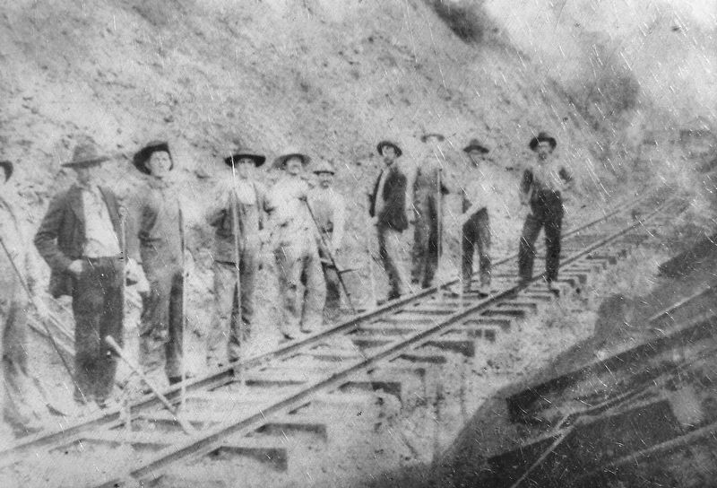Marker detail: A group of workers during construction of the ET&WNC railroad image. Click for full size.