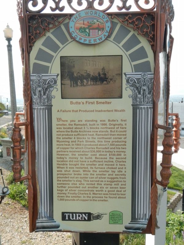 Butte's First Smelter panel image. Click for full size.