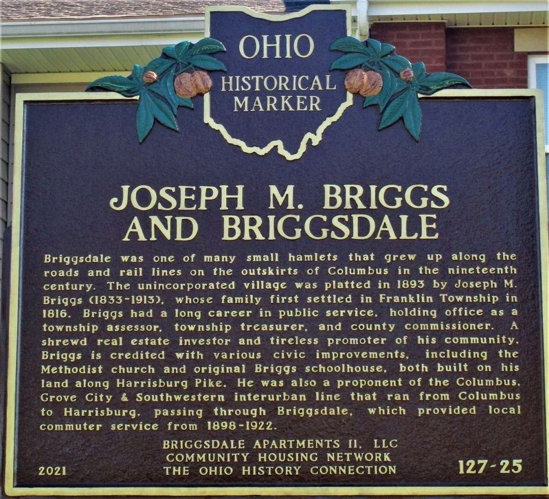 Joseph M. Briggs and Briggsdale side of the marker image. Click for full size.