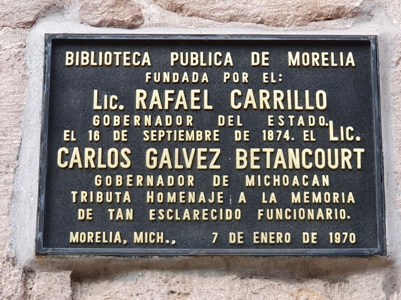 Public Library of Morelia Marker image. Click for full size.