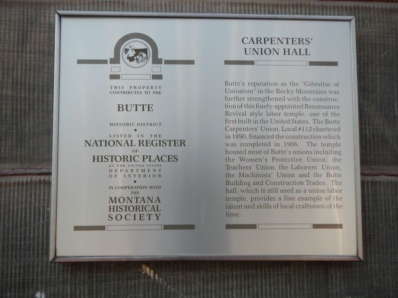 Carpenters' Union Hall Marker image. Click for full size.