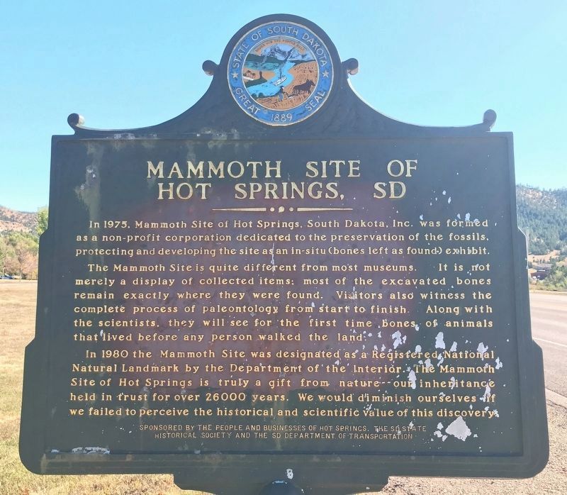 Mammoth Site of Hot Springs, SD Marker Reverse image. Click for full size.