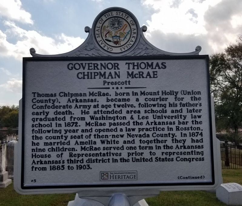 Governor Thomas Chipman McRae Marker image. Click for full size.