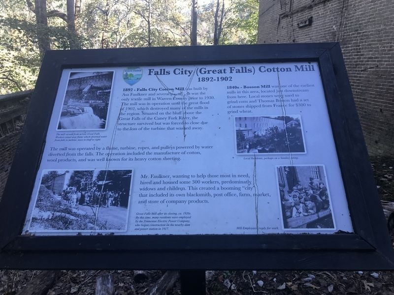 Falls City (Great Falls) Cotton Mill Marker image. Click for full size.