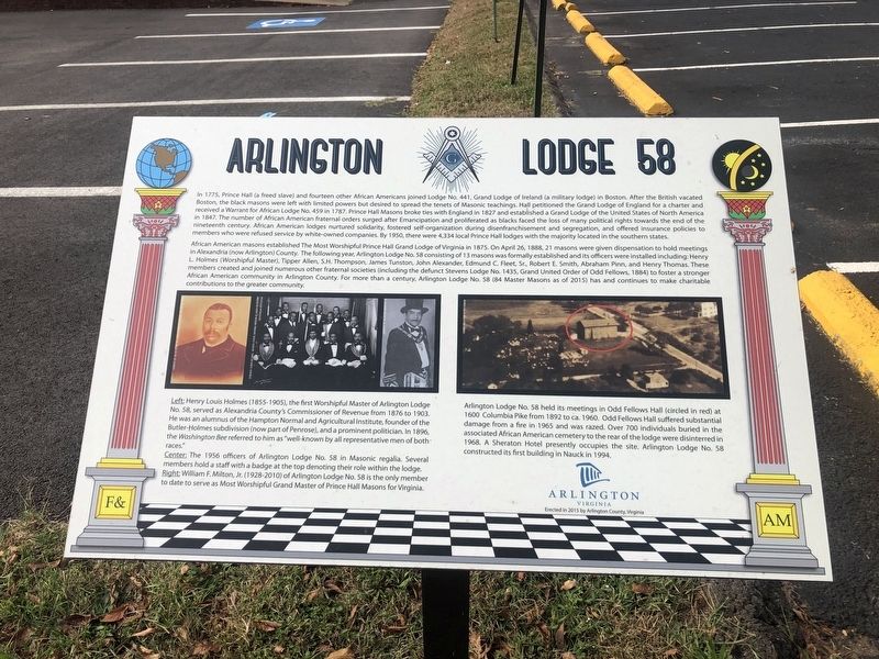 Arlington Lodge 58 Marker image. Click for full size.