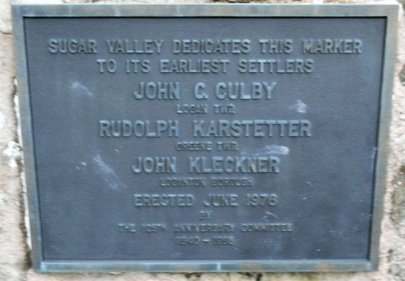 Sugar Valley's Earliest Settlers Marker image. Click for full size.