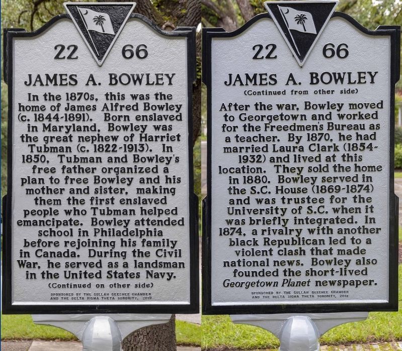 James A. Bowley Marker, both sides image. Click for full size.